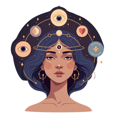 Intuitive eye symbol with celestial stars, representing clarity, guidance, and spiritual insight for your next steps