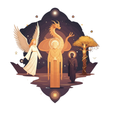 A figure surrounded by a golden aura, symbolizing connections with high-vibrational energies like angels, dragons, fae, and deities.
