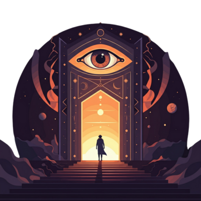 A mystical glowing portal with an eye, symbolizing psychic awareness, mediumship development, and spiritual connection
