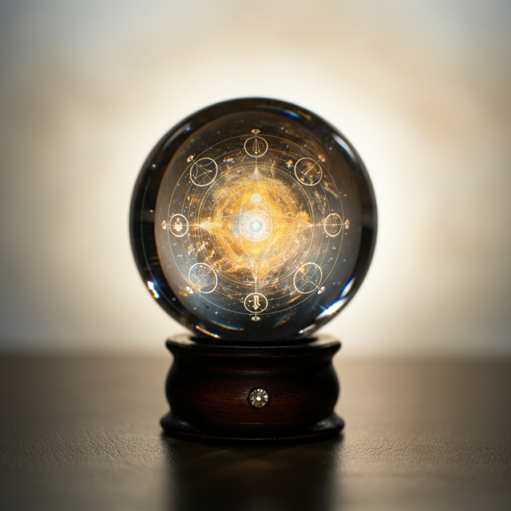 Mystical crystal ball glowing with energy – a symbol of intuitive wisdom, spirit communication, and the path to self-discovery with Align With Rosie